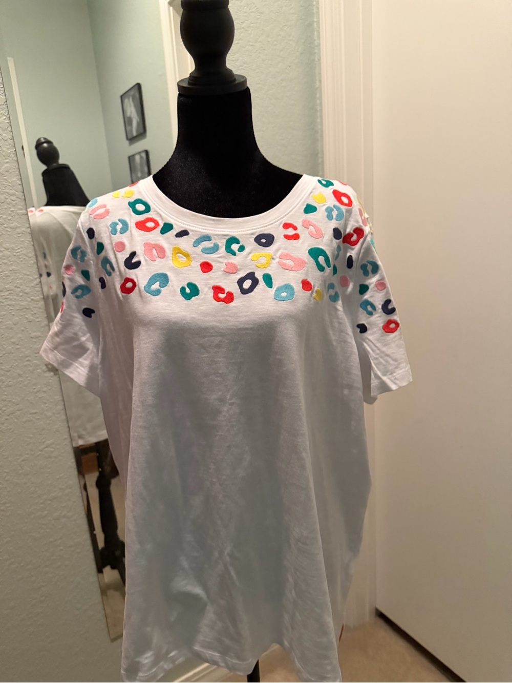 Joules White Tee with Multicolor Abstract Spots